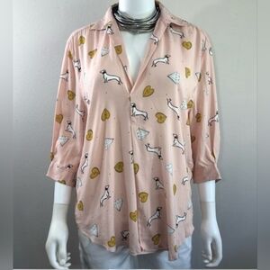 Zara Pink Blouse with Heart and Dachsund Print